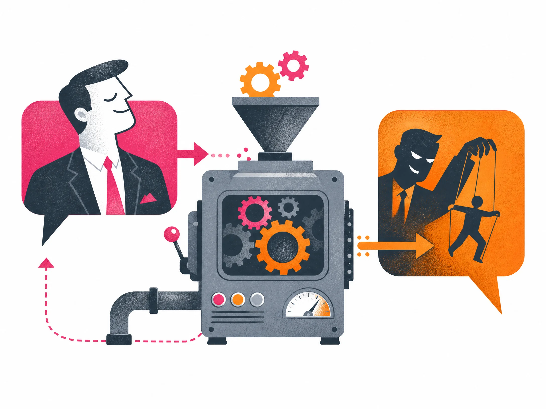 把老板话术放进翻译机揭示PUA潜台词的插画